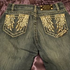 Harley Davidson embellished jeans.